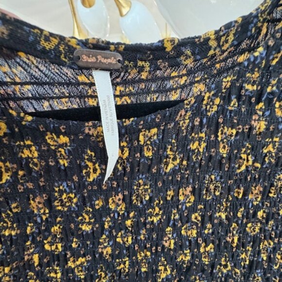 Free People Sheer Long Dress Long Sleeves Runched Top Size L - Picture 10 of 11